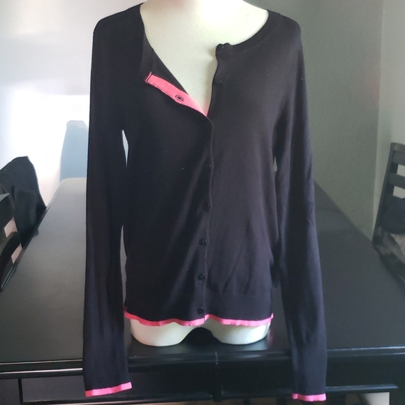 Express Sweaters - Express | Black Cardigan Pink Trim